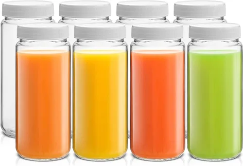 Vista 10 de [Usado] JoyJolt Botellas de jugo de vidrio, botellas de vidrio de 16 onzas con tapas. Juego de 8 recipientes de jugo con tapas para nevera