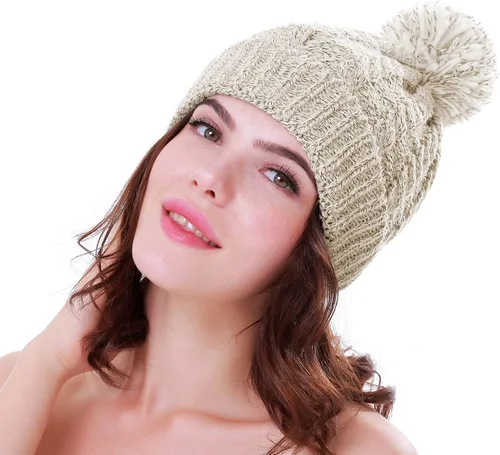 Vista 6 de Gorro de invierno para mujer con forro polar cálido, tejido grueso, para esquiar