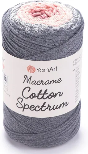 Vista 22 de YarnArt Macramé de Algodón Spectrum – Cuerda Multicolor 80% Algodón – 8.8 oz (250g), 246 yardas (225m) – Cuerda Colorida para Nudos, Tejido 512.2 in