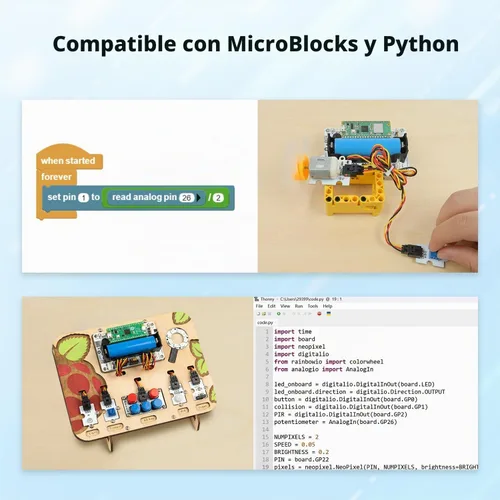 Vista 3 de ELECFREAKS Wukong2040 Adaptador de placa de expansión para Raspberry Pi Pico Breakout Board con zumbador/luces arcoíris/interfaz de motor/expansión