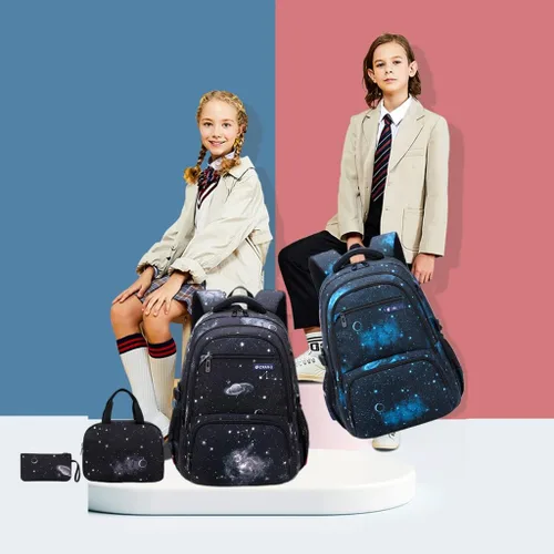 Vista 2 de MITOWERMI Boys Backpacks for Primary Junior School Kids Backpack with Lunch Box Galaxy Space Bookbags for Boys Girls