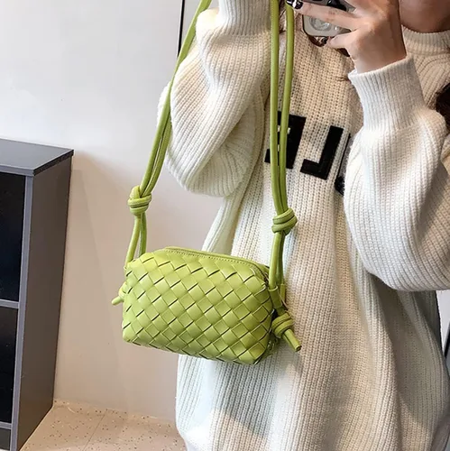 Vista 6 de Bolsos cruzados tejidos para mujer, bolsos ligeros de cuero a la moda, bolso de hombro, bolso para teléfono, bolso de mensajero para mujer