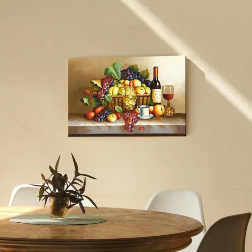 Vista 4 de Arte de pared con imagen de vino de uva: pintura al óleo de frutas vintage, impresión contemporánea en lienzo de comida contemporánea, obra de arte