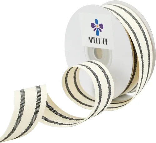 Vista 3 de MEEDEE Cinta de tela a rayas de algodón natural de 1 pulgada, cinta de rayas blancas y negras para manualidades, envoltura de regalos, decoración