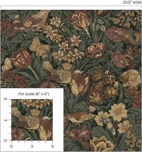 Vista 7 de Seabrook Designs Rollo de papel pintado prepegado floral de caoba y grafito PR11708