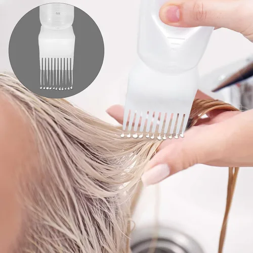 Vista 5 de ONLYFU 4 botellas aplicadoras de peine de raíz, botellas de tinte para el cabello de 6 onzas con peine y cepillo de aceite de plástico