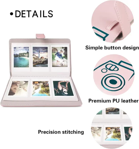 Vista 4 de Rieibi Mini álbum de fotos de 96 bolsillos, cartera de piel sintética para Fujifilm Instax Mini 11/8/9/7s/25/70/90, álbum de fotos colorido