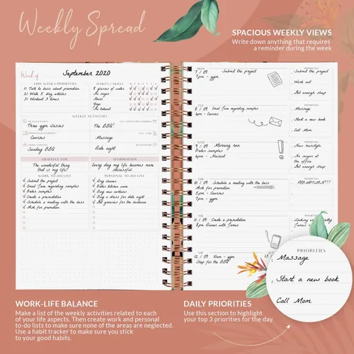 Vista 3 de PLANBERRY Agenda semanal grande prémium – Planificador de vida y presupuesto sin fecha – Organizador y diario de productividad, 8 x 10.4 pulgadas