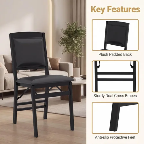 Vista 7 de GOFLAME Folding Dining Chairs Set of 2, Faux Leather Upholstered Kitchen Chairs with Padded Seat and Backrest, Solid Wood Foldable Chairs for Living