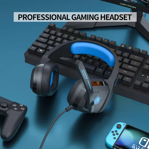 Vista 6 de Auricular para juegos para PS4, Xbox One, computadora, laptop, Mac, PS4 con micrófono, auriculares sobre la oreja, cancelación de ruido, sonido