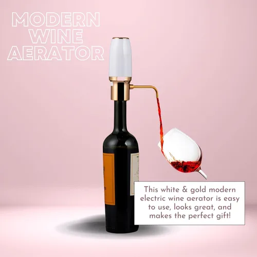 Vista 3 de Aireador de vino eléctrico, aireador de vino moderno, Dispensador de vino eléctrico, Vertedor de vino blanco y dorado, Bomba de vino, Vertedor