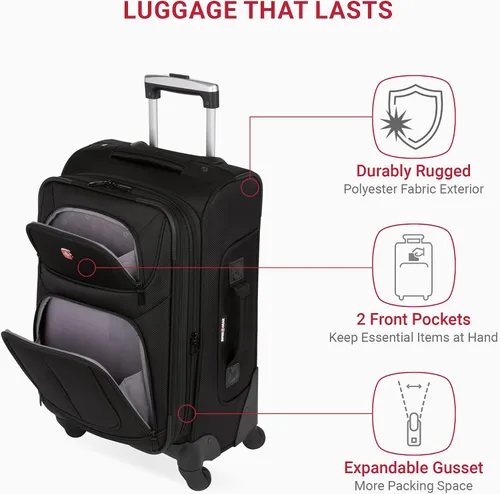 Vista 4 de SwissGear - Equipaje suave expandible Sion con ruedas, Negro