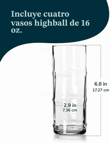Vista 3 de Libbey Tiki Bamboo Highball - Juego de 4 vasos de cóctel icónicos de 16 onzas de alto, vasos modernos de vidrio para patio trasero y fiestas