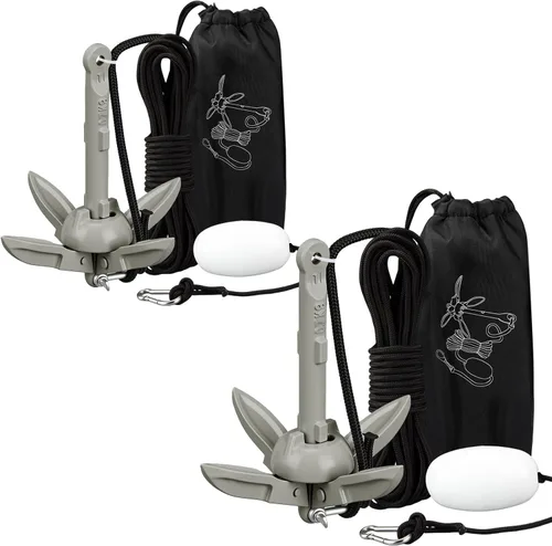 Vista 8 de Lounsweer Paquete de 2 anclajes de kayak marino de 1.5/3.5 libras, kit de anclaje plegable para barco, kayak, pesca, accesorios para botes pequeños