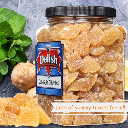 Vista 4 de It´s Delish - Trozos de jengibre Crystallized Jumbo, recipiente reutilizable de 2.5 libras Caramelos naturales masticables de jengibre seco