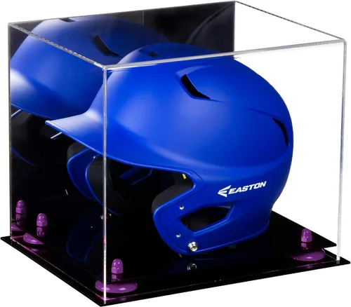 Vista 98 de Better Display Cases Vitrina acrílica para casco de bateo de béisbol con espejo, elevadores rosados, montaje en pared y base de espejo (V22/A012)