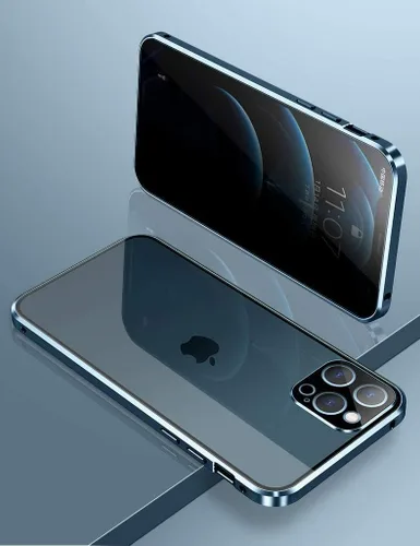 Vista 3 de Funda antiespía para iPhone 11 Pro con cerradura de vidrio magnético, protector de lente de cámara integrado, protector de vidrio de privacidad