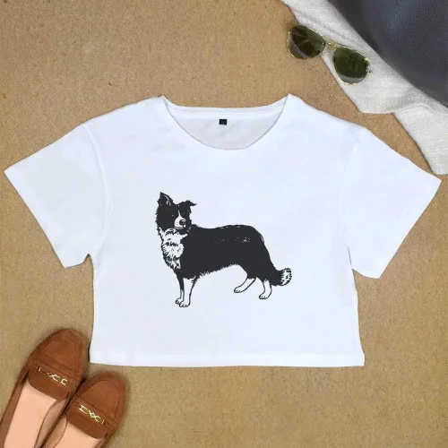 Vista 6 de Large 'Border Collie Sheepdog' Adult's Cotton Crop Top (CO00022776)