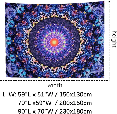 Vista 5 de OSVINO Tapiz de mandala trippy de luz negra, 59 x 51 pulgadas, tapiz de fantasía reactiva a los rayos UV, decoración de pared para sala de estar