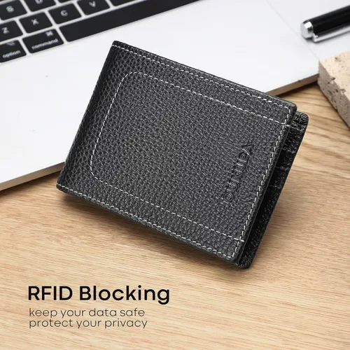 Vista 4 de Billetera para hombre billetera pequeña con bolsillo frontal bloqueo RFID carteras delgadas de cuero de grano superior tarjetero para tarjetas