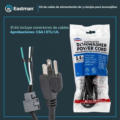 Vista 6 de Kit de cable de alimentación universal para lavavajillas Eastman de 5/4 pulgadas, recto, 69011