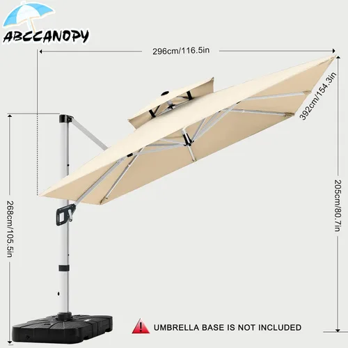 Vista 3 de ABCCANOPY Patio Umbrella Cantilever Double Top Outdoor Offset Umbrella with 360° Rotation