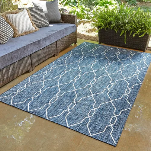 Vista 20 de Unique Loom Outdoor Trellis Collection - Alfombra de área con diseño de enrejado (2 x 6 pies 1 pulgada, azul/marfil)