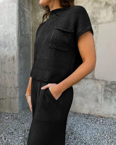 Vista 6 de RIVSAK Conjunto de dos piezas de suéter para mujer, conjunto de pantalones de suéter para mujer, conjuntos de descanso, tops de punto y pantalones