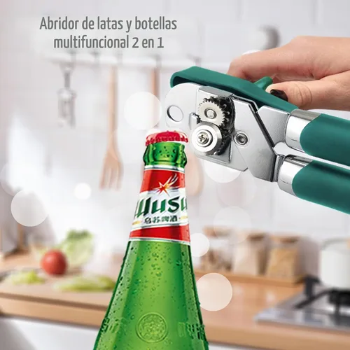 Vista 5 de Safring Abrelatas manual, de mano de acero inoxidable resistente y resistente, mango cómodo, borde liso de hoja afilada, abrelatas con abrebotellas