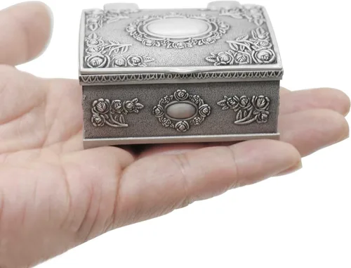 Vista 6 de Caja de joyería de metal vintage rectangular pequeña, caja de regalo para niñas, damas y mujeres