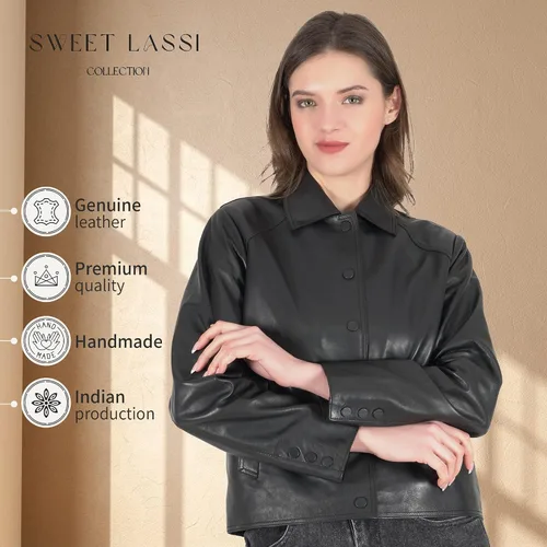 Vista 3 de Chaquetas de cuero para mujer - Chaqueta de cuero real, chaqueta de motociclista para mujer, chaquetas de motocicleta para mujer, chaqueta de moto