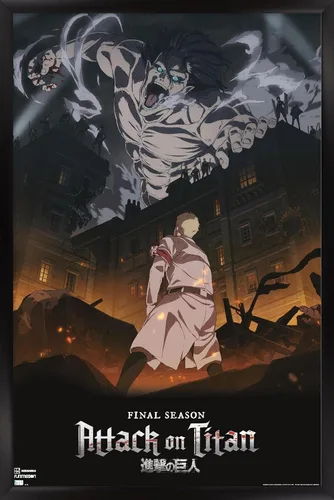 Vista 9 de Trends International Attack on Titan: Season 4 - Póster de pared Key Visual 1, 14.725 x 22.375 pulgadas, versión enmarcada de madera de granero