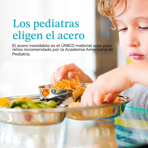 Vista 3 de Ahimsa Plato de Acero Inoxidable para Niños, Platos Divididos para Niños Pequeños y Bebés Diseñados por Pediatras, No Tóxico, Irrompible y Apto