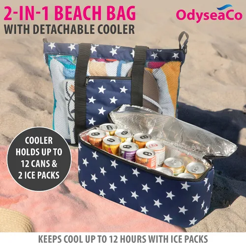 Vista 2 de Odyseaco Bolsa de playa impermeable con compartimento refrigerador, bolsas de playa impermeables a prueba de arena para mujeres, bolsa de piscina