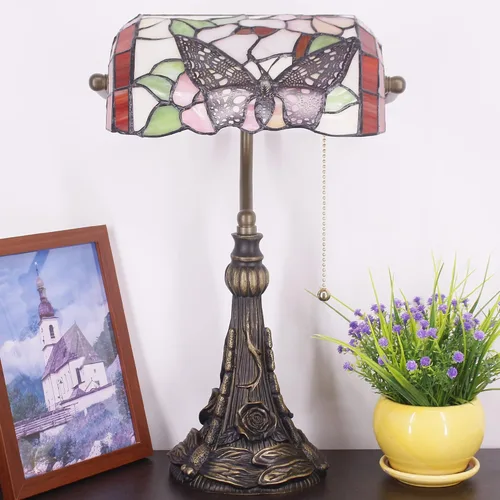 Vista 7 de Lámpara de Banquero Tiffany Pequeña Lámpara de Mesa de Vidrio Emplomado Estilo Tiffany Luz de Piano Lámpara de Escritorio Ángulo Ajustable 10.6 x