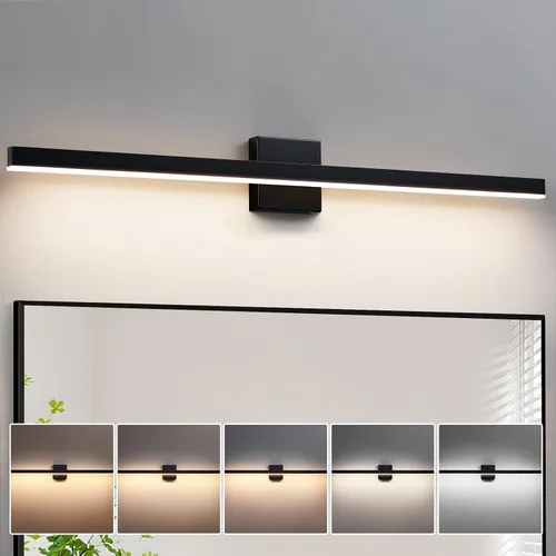 Vista 10 de KAISITE Luz de Baño Moderna Negra - Lámpara de Tocador LED Regulable de 5CCT de 24 Pulgadas para Espejo Negro