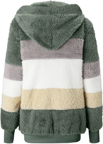 Vista 5 de SNKSDGM Chaqueta de invierno para mujer, forro polar peludo, de piel sintética, para otoño e invierno, con capucha