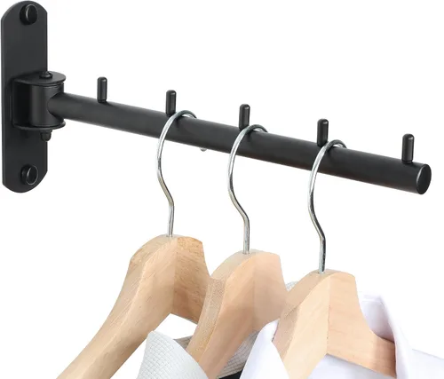 Vista 14 de Percheros para colgar ropa, perchereros de ropa montados en la pared, ganchos para colgar ropa, barras para ropa, ganchos resistentes, plegables