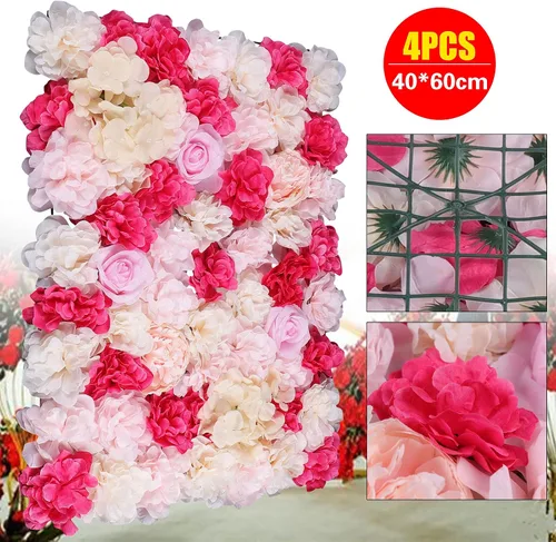 Vista 6 de Paneles de pared de flores artificiales de 16 x 24 pulgadas, tapetes de pared de flores de seda para jardín al aire libre, patio, valla, valla de 4