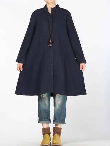 Vista 2 de Mordenmiss campera abotonada de algodón y lino con bolsillos para mujer