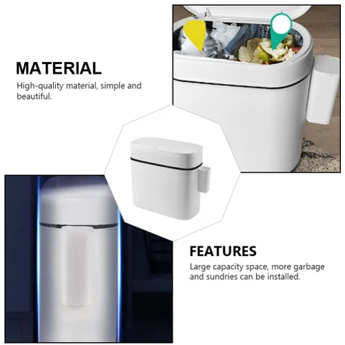 Vista 4 de LIFKOME Tapa de cubo de basura de capacidad de 14 litros, cesta de basura pequeña para baño, cocina, plástico blanco, impermeable, resistente, fácil
