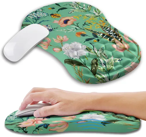 Vista 12 de Alfombrilla ergonómica para ratón con soporte de muñeca con espuma viscoelástica con protuberancia de masaje, alfombrilla para ratón de alivio