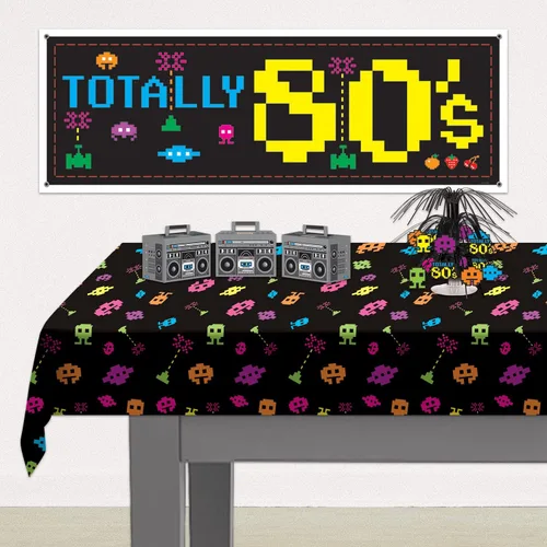 Vista 4 de Beistle Mantel rectangular de plástico de los años 80, 54 x 108 pulgadas, 2 piezas, mantel rectangular de plástico, manteles para fiestas