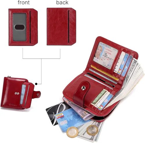 Vista 6 de BOSTANTEN - Billeteras de piel para mujer, con bloqueo RFID, con cremallera y bolsillo, billetera pequeña de dos cuerpos, con tarjetero