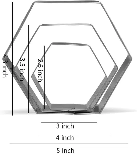 Vista 2 de Juego de cortadores de galletas hexagonales grandes - 5", 4", 3" - 3 piezas - Acero inoxidable