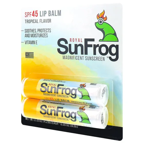 Vista 5 de Royal SunFrog Paquete de 2 bálsamos labiales tropicales con protección solar SPF 45 Protege, calma e hidrata con vitamina E y protector solar