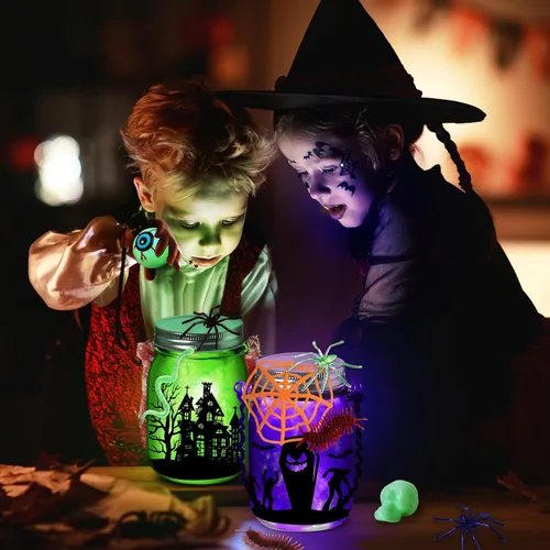 Vista 2 de OCHIDO Actividades de manualidades de Halloween para niños, paquete de 6 tarros de cristal para actividades artísticas escolares, suministros