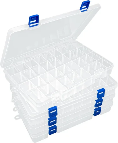Vista 11 de DUOFIRE Organizador de plástico, caja de almacenamiento, divisor ajustable, compartimento de rejilla extraíble, caja de ranura transparente grande