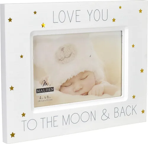 Vista 2 de Malden International Designs Baby Memories Love You To - Marco de fotos de madera con detalles de lámina dorada, 4 x 6 pulgadas, color blanco