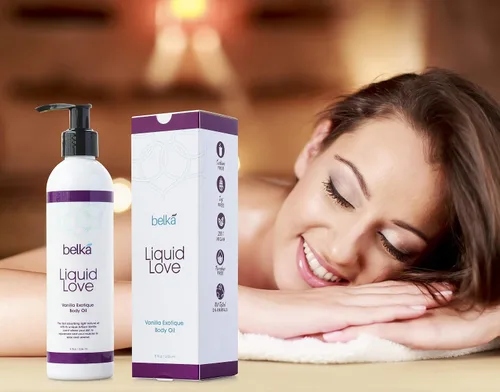 Vista 3 de Aceite corporal líquido Love Vanilla Exotique para terapia de masaje relajante y masajes sensuales en pareja - Fabricado en Estados Unidos, 100%